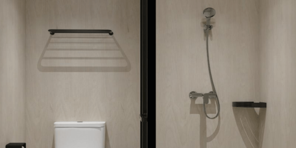 Bathroom application of wood texture SPC wall panel