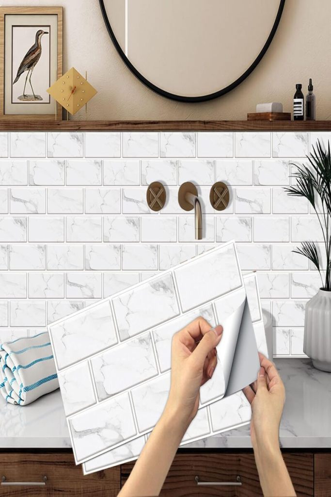 Peel and stick self-adhesive wall tiles for bathroom renovation
